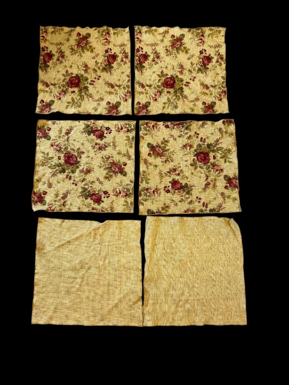 6 Vintage Cabbage Rose Fabric Napkins Squares Cotton Blend Table Top Cottagecore